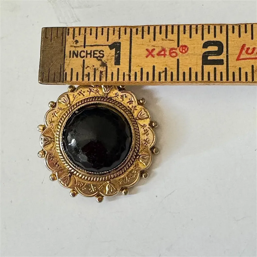 Freirich Victorian Revival 1.5” Brooch Black Cabachon Gold Filigree Dome VNTG